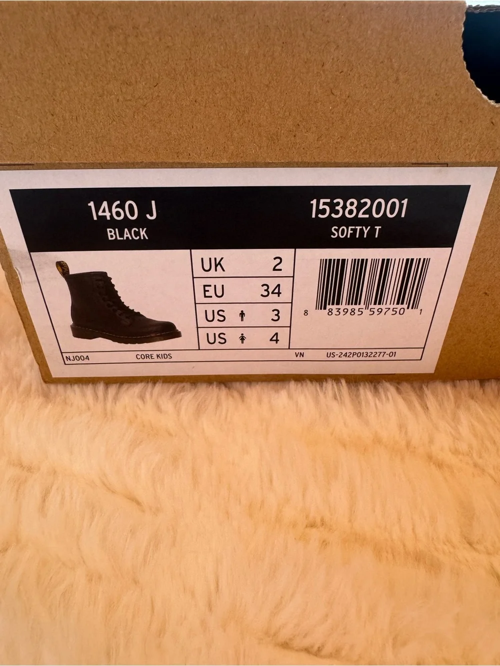 Dr. Martens Black Leather Lace-Up Boots with Yellow Stitching (Kids)